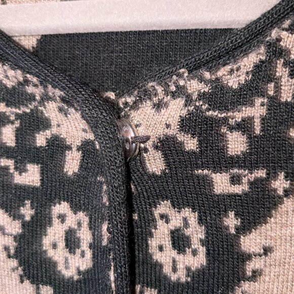 Schiffhauer cardigan sweater 42 tan black crewneck long sleeves snap closure - Picture 5 of 12